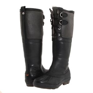 UGG Black Belcloud Waterproof Leather Lace Up Plush Lined Boots Size 8